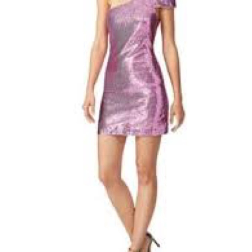 Likely One-Shoulder Shimmering Pink Dress